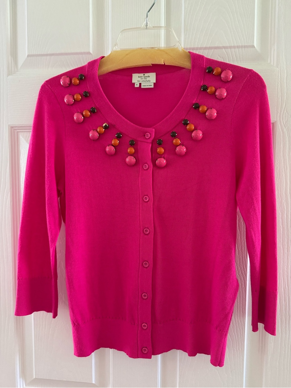 kate spade Hot Pink Beaded V-Neck Button Cardigan